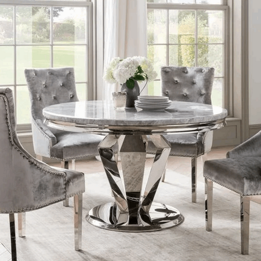 Arturo Round Grey Marble Top Dining Table - The Furniture Mega Store