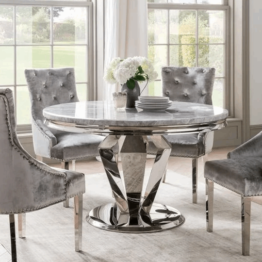 Arturo Round Grey Marble Top Dining Table - The Furniture Mega Store 