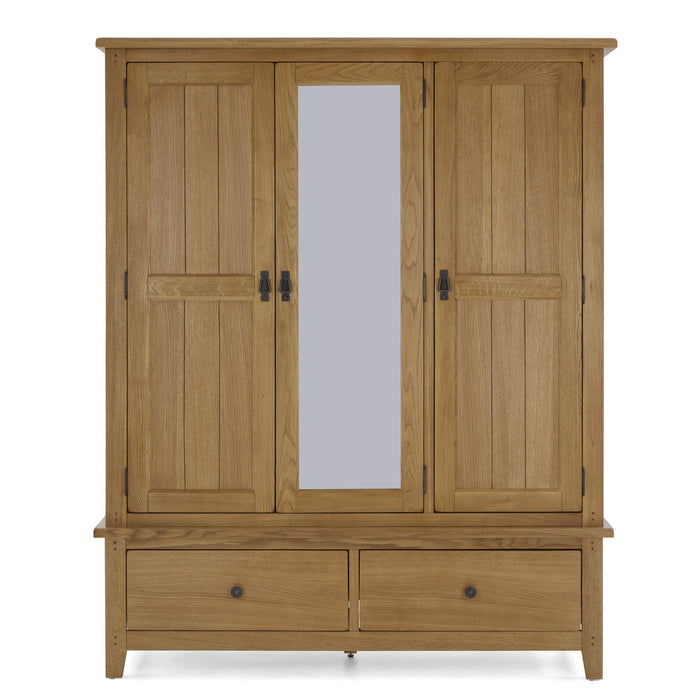 Barnham Oak Triple Wardrobe With Central Mirrored Door - The Furniture Mega Store 