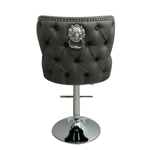 Valentino Grey Leather Deep Tufted Lion Head Bar Stool - The Furniture Mega Store 