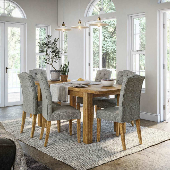 Barnham Oak & Grey Fabric Button Back Upholstered Dining Chair - Sold In Pairs - The Furniture Mega Store 
