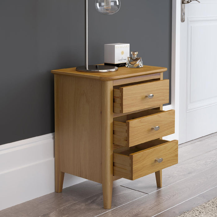 Bath Oak 3 Drawer Bedside Cabinet - The Furniture Mega Store 