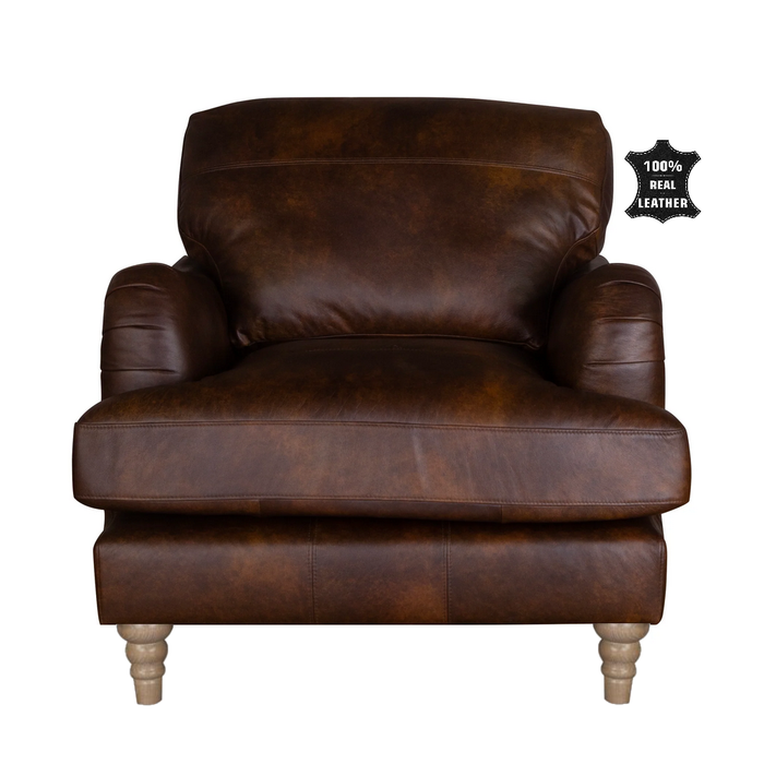 Beatrix Leather Armchair & Love Chair Collection - Choice Of Feet & Leathers - The Furniture Mega Store 