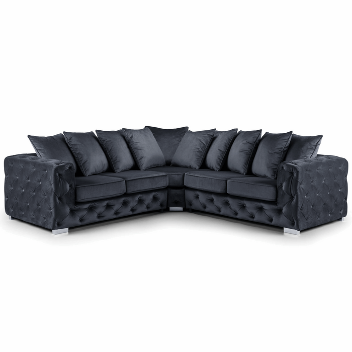 Alexa Plush Velvet Corner Sofa - Pillow Or Classic Back - Choice Of Sizes & Colours - The Furniture Mega Store 