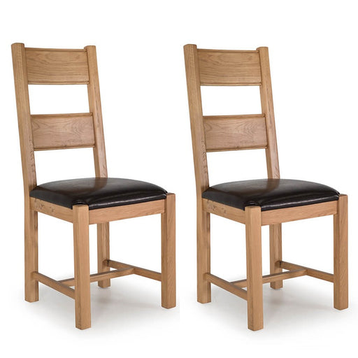 Breeze Oak & Brown Faux Leather Seat Dining Chair (Sold in Pairs) - The Furniture Mega Store