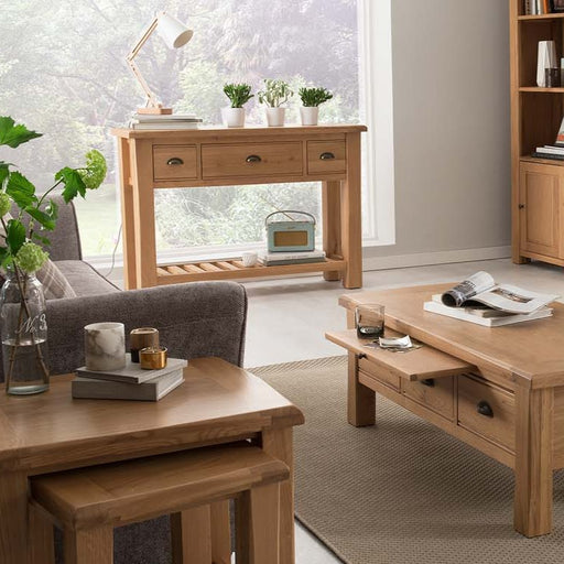 Breeze Oak 3 Drawer Console Table - The Furniture Mega Store
