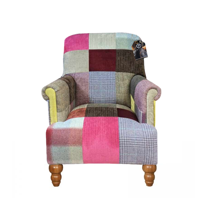 Burford Harris Tweed Harlequin Patchwork Armchair - The Furniture Mega Store 