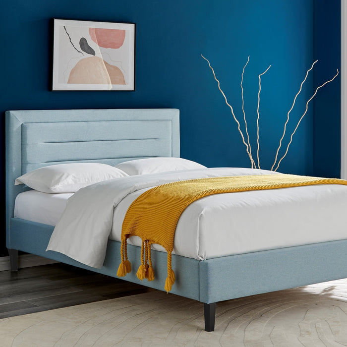 Picasso Duck Egg Blue Fabric Bedstead 4ft 6 Double Bed - The Furniture Mega Store 