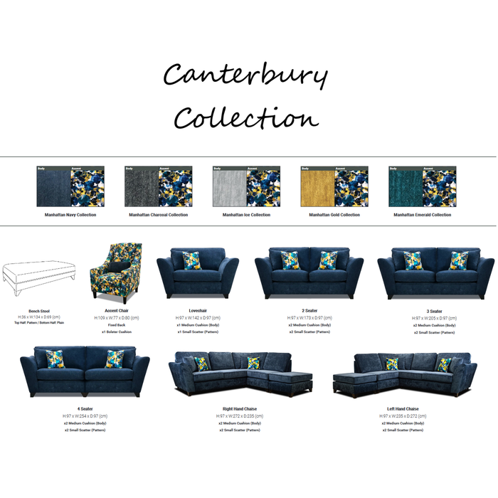 Canterbury Love Chair & 4 Seater Fabric Sofa Set - Choice Of Colours - The Furniture Mega Store 