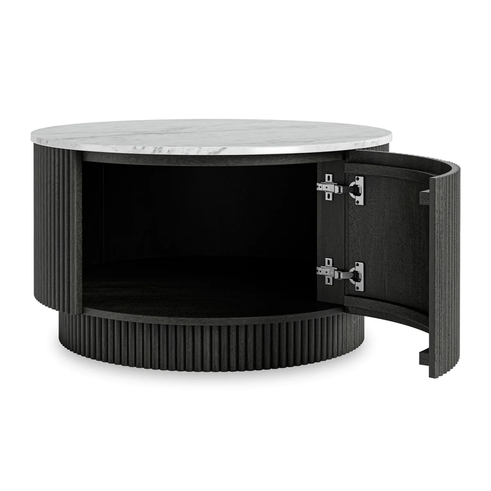 Black round coffee discount table with storage