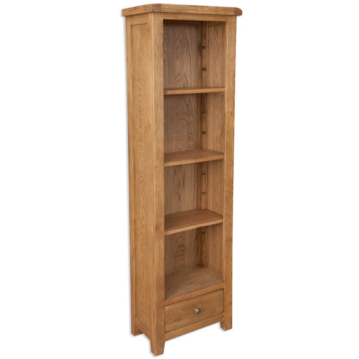 Wiltshire Country Oak 1 Drawer Slim Bookcase - The Furniture Mega Store 