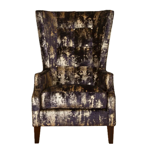 Crinkle Black-Gold Fabric Throne Winged Accent Chair - Choice Of Legs