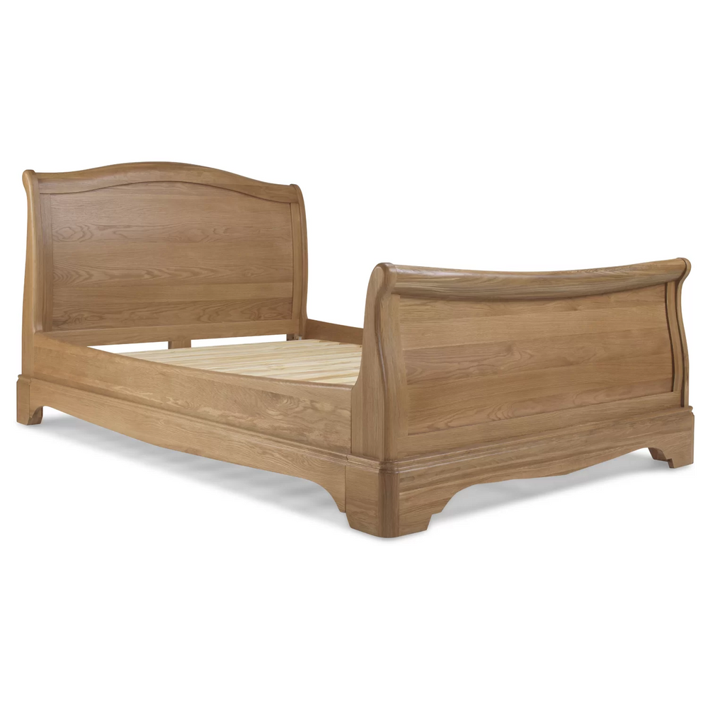 Cannes Natural Oak Sleigh Bed - Choice Of Double Or King Size - The Furniture Mega Store 