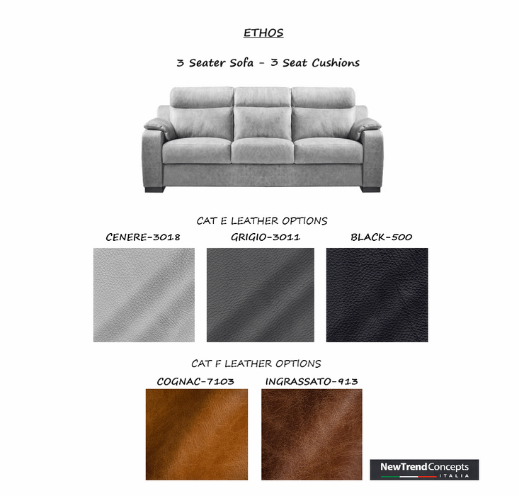 Ethos Italian Leather Sofa Collection - Choice Of Leathers - The Furniture Mega Store 