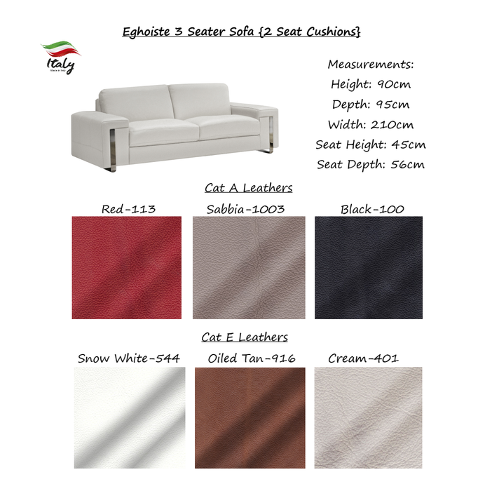 Eghoiste Italian Leather Sofa Collection - Choice Of Sizes & Leathers - The Furniture Mega Store 