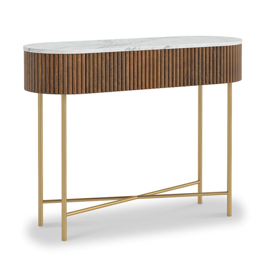Milo Walnut Fluted Wood & Marble Console Table - 100cm - The Furniture Mega Store 