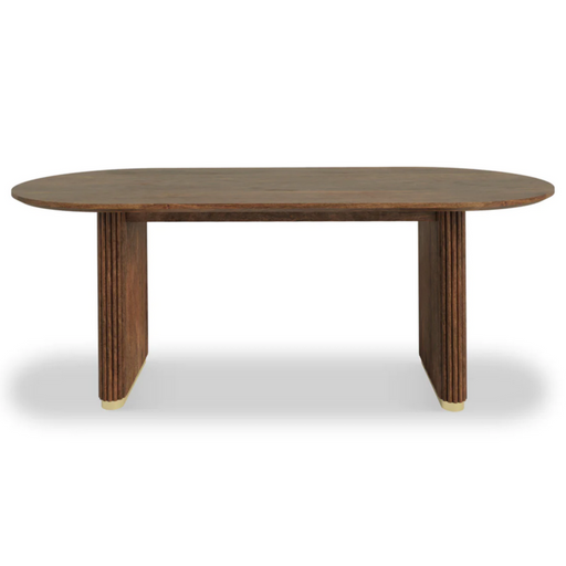 Milo Walnut Fluted Wood Double Pedestal Curved Dining Table - 200cm - The Furniture Mega Store 