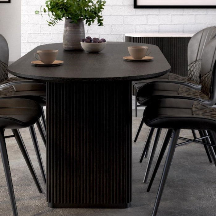 Miles Charcoal Fluted Mango Double Pedestal Curved Dining Table 200cm - The Furniture Mega Store 