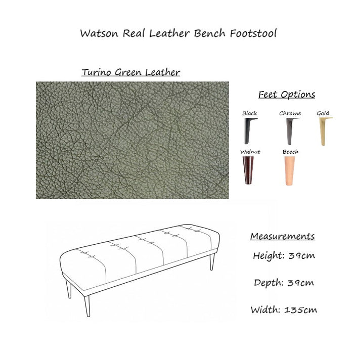 Watson Real Leather Bench Footstool - Choice Of Leathers & Legs - The Furniture Mega Store 