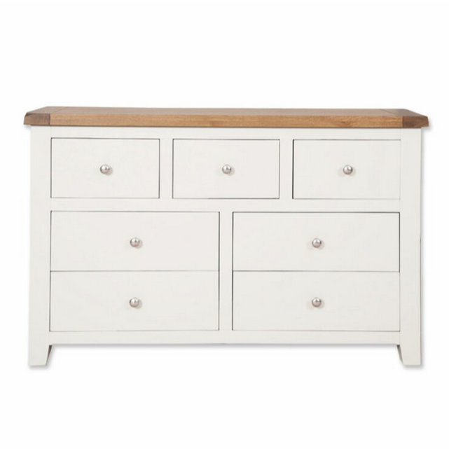 St.Ives White Painted & Oak 7 Drawer Wide Chest - The Furniture Mega Store 