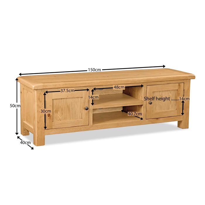 Sailsbury Solid Oak Extra Large TV Unit - 150cm - The Furniture Mega Store 