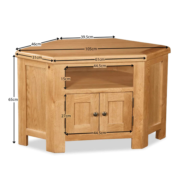 Sailsbury Solid Oak Corner TV Cabinet - 105cm - The Furniture Mega Store 