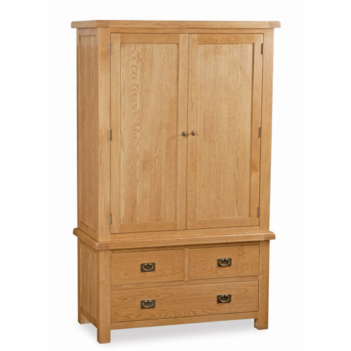 Sailsbury Solid Oak Gents Wardrobe 3 Doors & 3 Bottom Storage Drawers - The Furniture Mega Store 