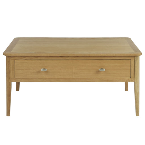 Bath Oak Coffee Table, Storage with 2 Drawers - The Furniture Mega Store 