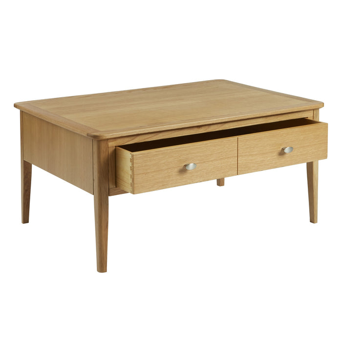 Bath Oak Coffee Table, Storage with 2 Drawers - The Furniture Mega Store 