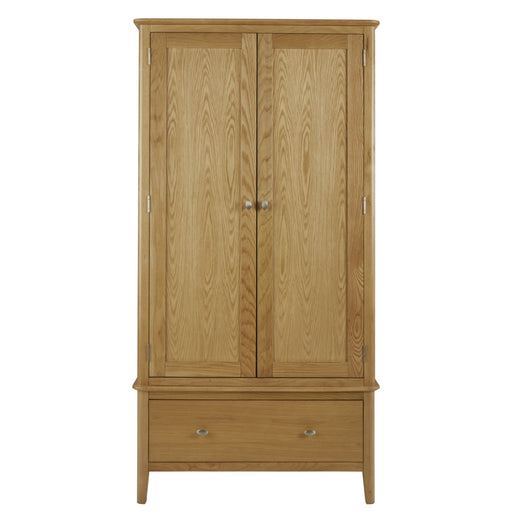 Bath Oak Gents Double Wardrobe - 2 Doors & 1 Bottom Storage Drawer - The Furniture Mega Store 