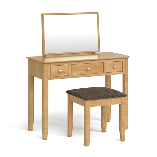 Bath Oak Dressing Table Set with Stool & Mirror - The Furniture Mega Store 