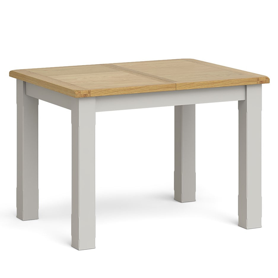 Country Grey and Oak Dining Table, 110cm-150cm Seats 4 to 6 Diners Rectangular Extending Top - The Furniture Mega Store 