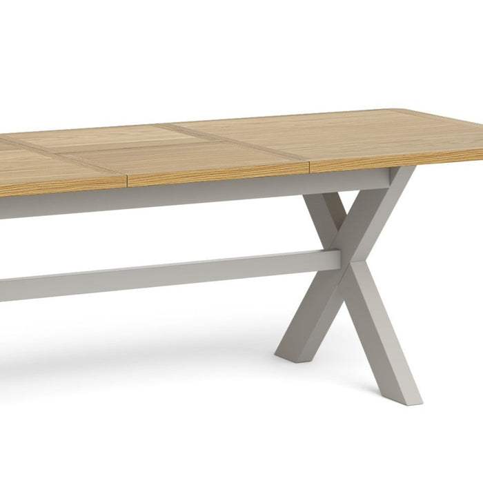 Country Grey and Oak Cross Leg Extendable Dining Table, 190cm-250cm - The Furniture Mega Store 