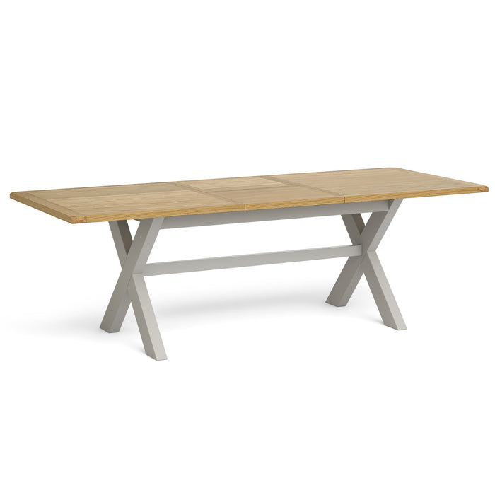 Country Grey and Oak Cross Leg Extendable Dining Table, 190cm-250cm - The Furniture Mega Store 
