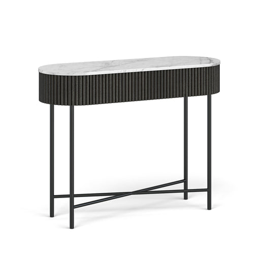 Miles Charcoal Fluted Mango & White Marble Top Console Table 100cm - The Furniture Mega Store 