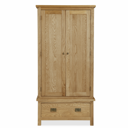 Addison Lite Natural Oak Gents Double Wardrobe with 2 Doors & 1 Drawer - The Furniture Mega Store 