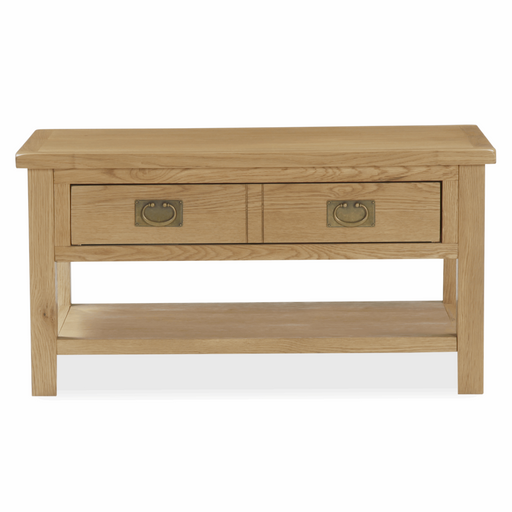 Addison Lite Natural Oak Coffee Table, Storage with 2 Drawers - The Furniture Mega Store 