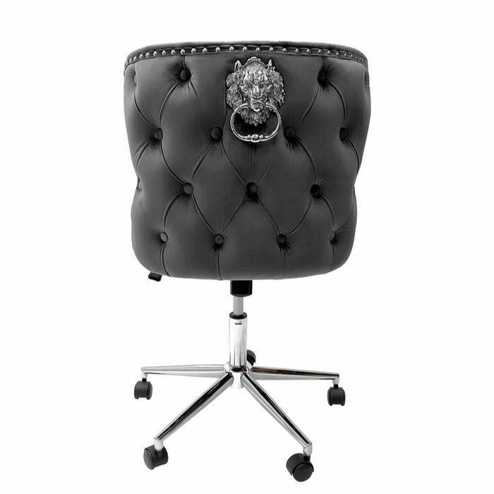 Valentino Grey Velvet - Lion Knocker Back Tufted Office Chair - The Furniture Mega Store 