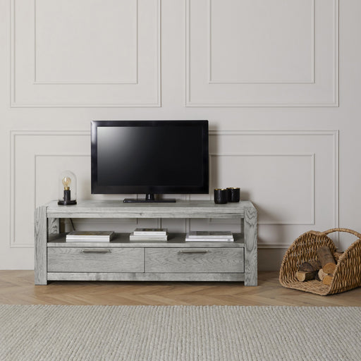 Flora Grey Washed Oak Large TV Unit, 140cm - The Furniture Mega Store 