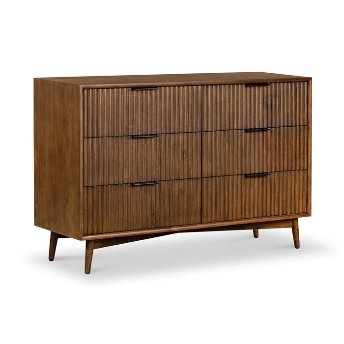 Strand Walnut Wide Chest Of 6 Drawers - The Furniture Mega Store 