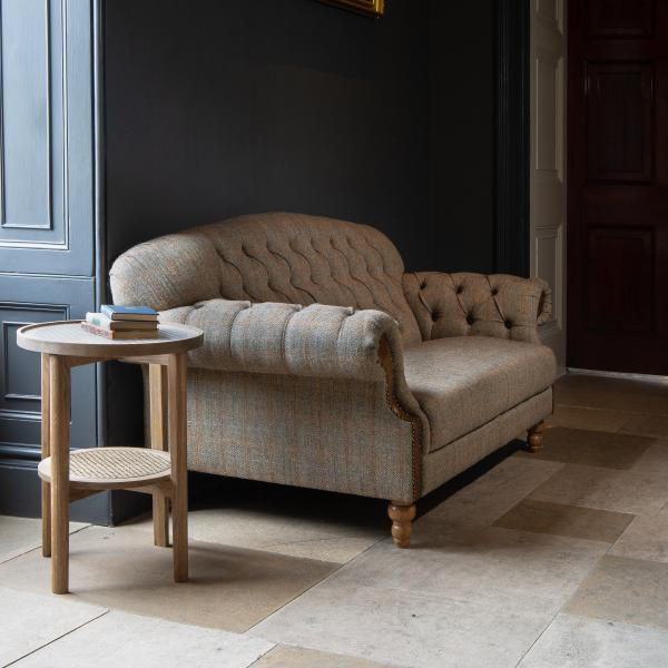 Haworth Buttoned Back Hunting Lodge Harris Tweed® & Brown Vintage Leather Sofa - Choice Of Sizes - The Furniture Mega Store 