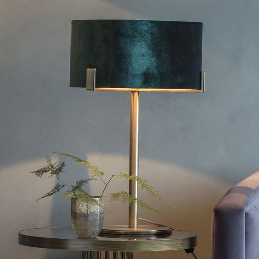 Highfield Table Lamp - Brass & Emerald Velvet Shade - The Furniture Mega Store 