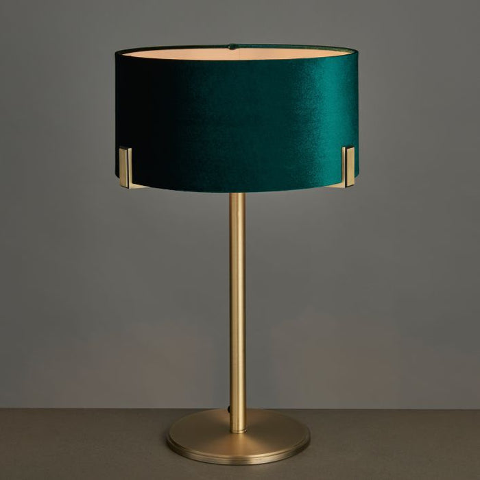 Highfield Table Lamp - Brass & Emerald Velvet Shade - The Furniture Mega Store 