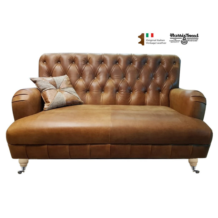 James Aniline Leather & Harris Tweed Buttoned Back Sofa & Armchair Collection - The Furniture Mega Store 