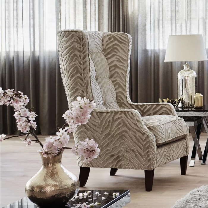 Kenya Fabric Throne Winged Accent Chair Choice Of Legs