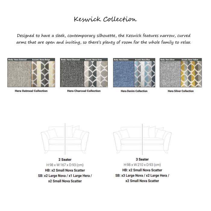 Keswick 3 Seater & 2 Seater Sofa Set - Choice Of Pillow Or Standard Back - The Furniture Mega Store 