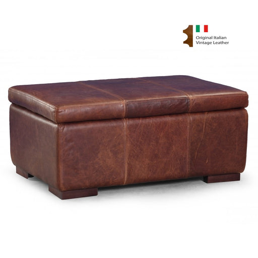 Vintage Leather Rectangular Storage Footstool - Choice Of Leathers & Feet - The Furniture Mega Store 