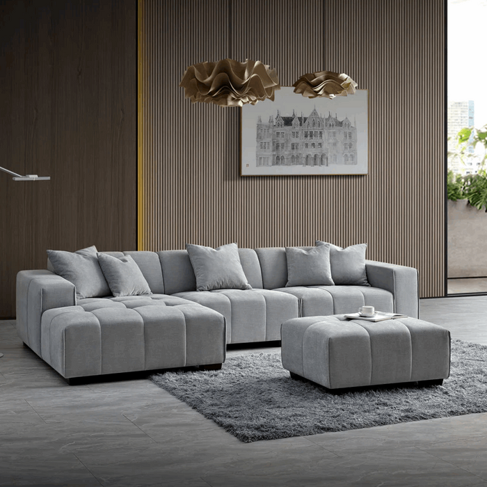 Leonard Modular Left Hand Corner Sofa - Cloudy Grey Boucle - The Furniture Mega Store 