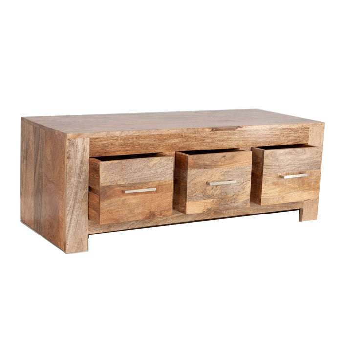 Cuban Mango Wood 3 Drawer Coffee Table - The Furniture Mega Store 