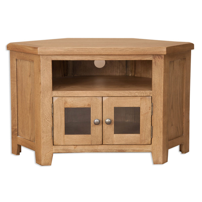 Wiltshire Country Oak Glazed Corner TV Cabinet - The Furniture Mega Store 